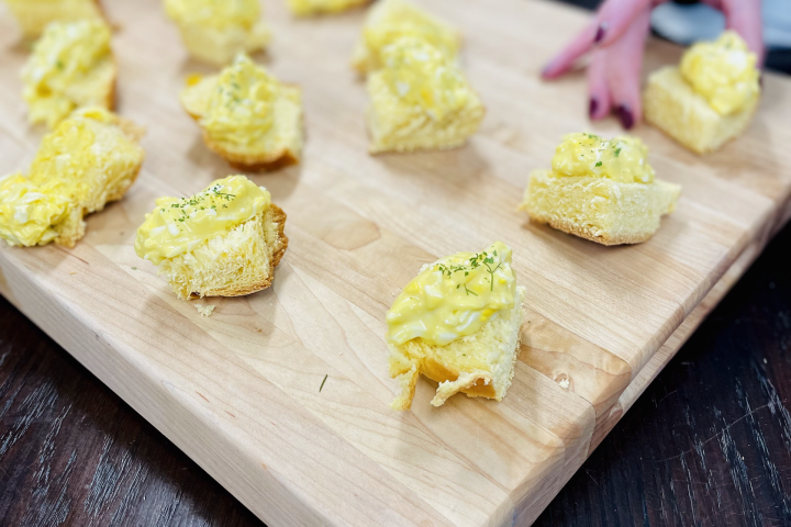 a plate of bread and eggs