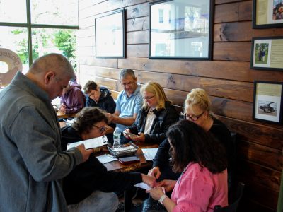 a group of people deciding what food to order