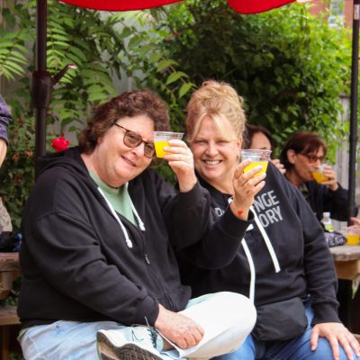 a group of people sitting at a table
