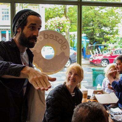 a group of people sitting at a table