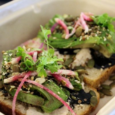 a dish is filled with food