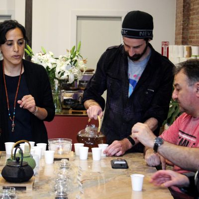 a group of people sitting at a table