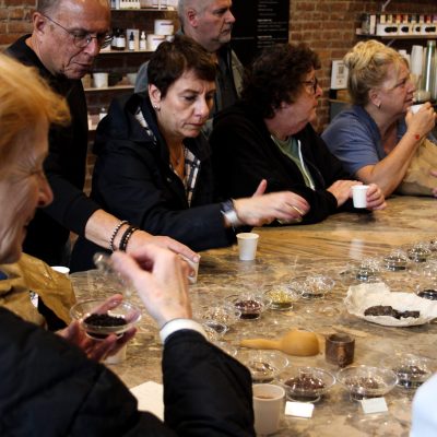 a group of people sitting at a table