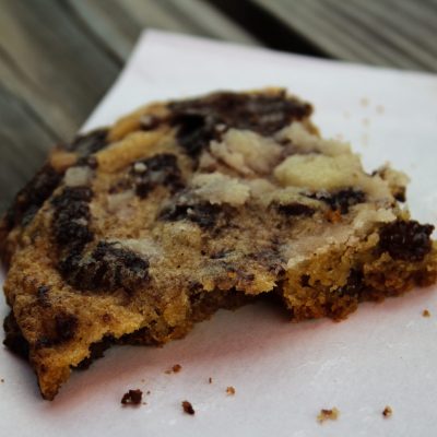 a half eaten piece of cake on a paper plate